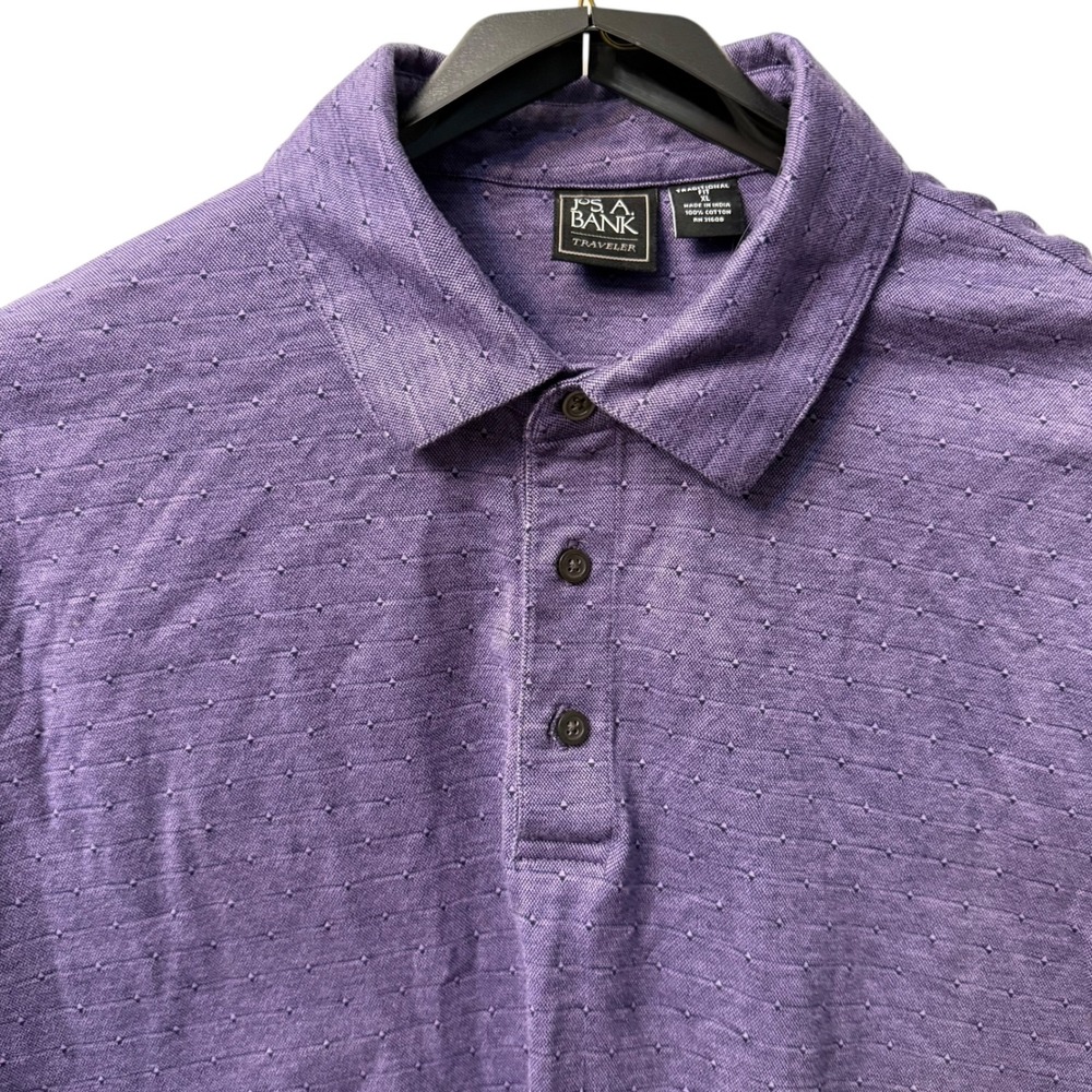 Jos A Bank Traveler Mens XL Purple‎ Geo Print Short Sleeve Polo Shirt